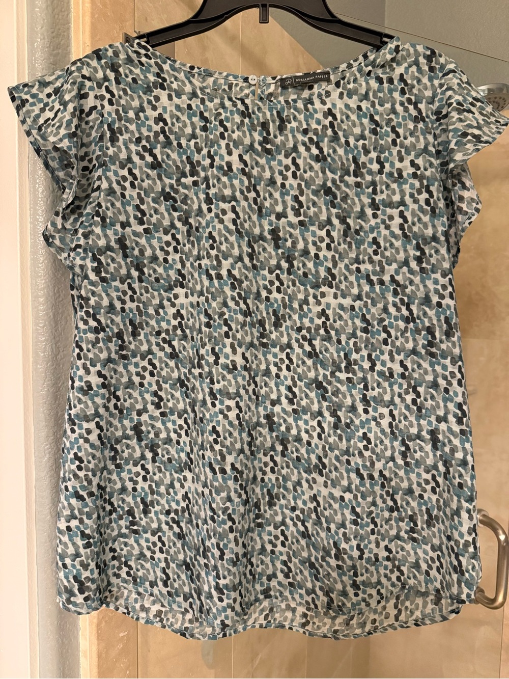 Adrianna Papell Blue Gray Printed Cap Sleeve Blouse
